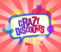 Crazy discounts banner design concept with speech bubbles, comic style