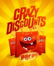 Crazy discounts sale poster design with shopping bags