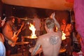 Crazy drummer setting his drum on fire