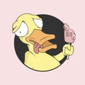 Crazy duck eating ice cream Royalty Free Stock Photo