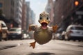 crazy duck open mouth running to you in New York city funny illustration AI Generated