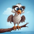 Crazy Eagle: A Funny Cartoon Bird Illustration On Branch