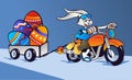 Crazy Easter Bunny cartoon in motorbike Royalty Free Stock Photo