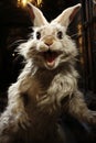 Crazy Easter Bunny with Disheveled Fur Illustration on Dark Background for Festive Designs