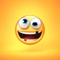 Crazy emoji isolated on yellow background, silly face emoticon 3d rendering