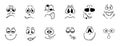 Crazy faces vector set in line art style. Emotion, avatar, caricature symbols. Faces, eyes, grimaces