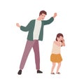 Crazy father screaming to little fear daughter vector flat illustration. Innocent baby girl victim of domestic violence Royalty Free Stock Photo