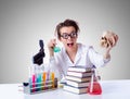 Crazy female chemist Royalty Free Stock Photo