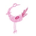 Crazy funny bird stand in blue and aqua colours in doodles hand drawn style. Royalty Free Stock Photo