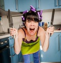 Crazy funny housewife Royalty Free Stock Photo