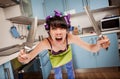 Crazy funny housewife Royalty Free Stock Photo