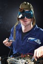 Crazy genius witth soldering iron Royalty Free Stock Photo