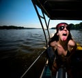 Crazy girl on boat