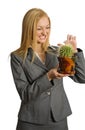 Crazy girl with cactus Royalty Free Stock Photo