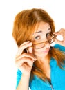 Crazy girl in glasses isolated Royalty Free Stock Photo