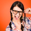 Crazy girl wear nerd glasses shouting Royalty Free Stock Photo