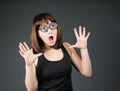 Crazy girls. Young nerd girl brunette in funny glasses. Royalty Free Stock Photo