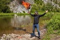 Crazy guitarist burned his guitar in nature