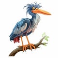 Crazy Heron Cartoon Vector Illustration On Branch