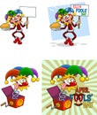 Crazy Jolly Jester Cartoon Characters. Vector Hand Drawn Collection Set