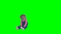 Crazy little child girl romp dance move isolated on green