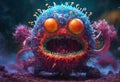 Crazy monster virus. Vile angry virus in the form of an angry toothy monstrous character