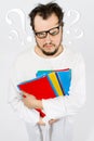 Crazy nerd with with a question marks Royalty Free Stock Photo