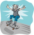 Crazy old grandfather skateboarding cartoon. on background.