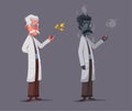 Crazy old scientist is conducting a scientific experiment. Remote controller. Funny character. Cartoon vector illustration Royalty Free Stock Photo