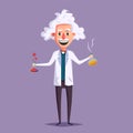 Crazy old scientist. Funny character. Cartoon vector illustration