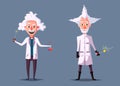 Crazy old scientist. Funny character. Cartoon vector illustration