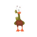 Crazy Open Eyed Male Mallard Duck, Funny Bird Cartoon Character Vector Illustration