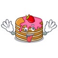 Crazy pancake with strawberry mascot cartoon