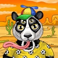 Crazy Panda monster boy in a desert illustration