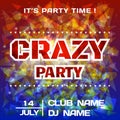 Crazy Party bright poster background template. DJ poster mockup. Festival banner design. Vector Royalty Free Stock Photo
