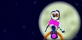 Crazy pinky owl on moon background