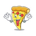 Crazy pizza slice mascot cartoon
