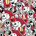 Crazy punk rock abstract background. Skulls, zombie,