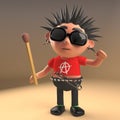 Crazy punk rocker cartoon character holding an unlit match, 3d illustration