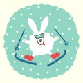 Crazy rabbit skiing. Emblem.The theme of active recreation and sport. Vector illustration.