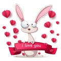 Crazy rabbit - Valentine Day illustration. Royalty Free Stock Photo