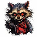 crazy raccoon blood tattoo sticker illustration Halloween scary creepy horror crazy devil