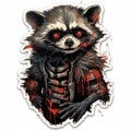 crazy raccoon blood tattoo sticker illustration Halloween scary creepy horror crazy devil