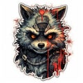 crazy raccoon blood tattoo sticker illustration Halloween scary creepy horror crazy devil