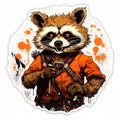 crazy raccoon blood tattoo sticker illustration Halloween scary creepy horror crazy devil