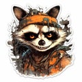 crazy raccoon blood tattoo sticker illustration Halloween scary creepy horror crazy devil