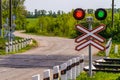 Crazy railway traffic lights with a green and red signal at the same time