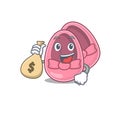 Crazy rich baby girl shoes mascot design having money bags Royalty Free Stock Photo