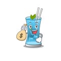 Crazy rich blue hawai cocktail mascot design having money bags