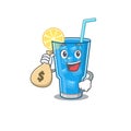 Crazy rich blue lagoon cocktail mascot design having money bags